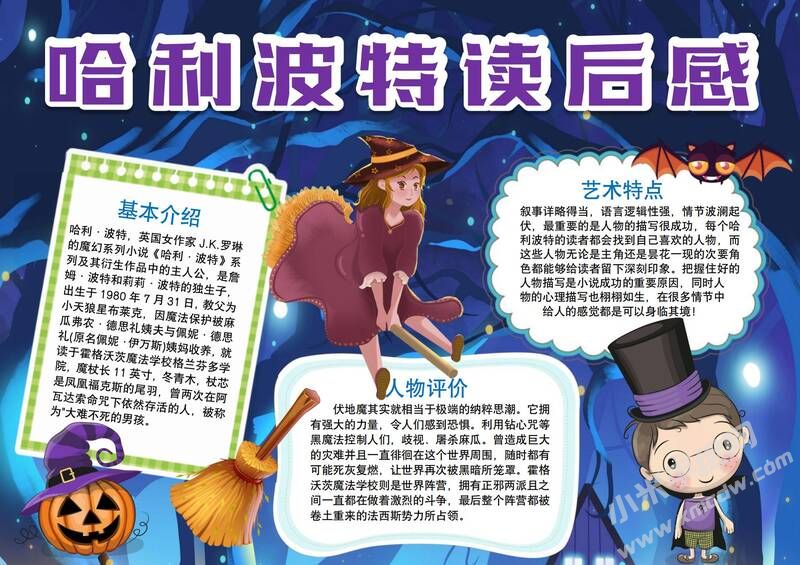 哈利波特讀后感手抄報(bào)模板有字版.jpg