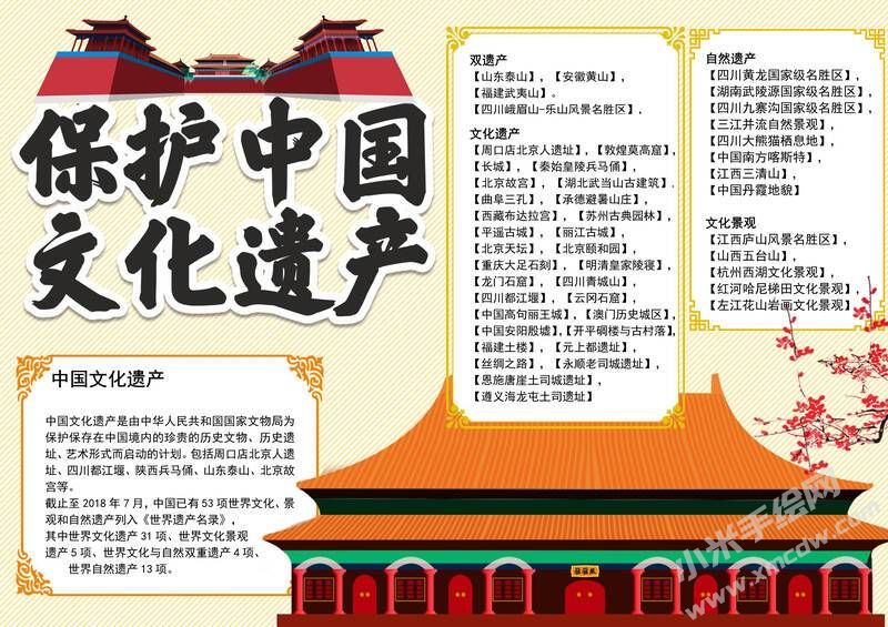 保護中國文化遺產手抄報模板有字版.jpg