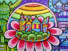 蠟筆畫未來(lái)城市科幻作品欣賞