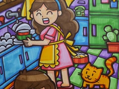 愛(ài)做家務(wù)兒童蠟筆畫高清大圖